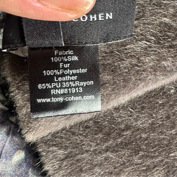 Tony Cohen Silk Top with Faux Fur & Leather Trim Size 4 - Picture 8 of 10